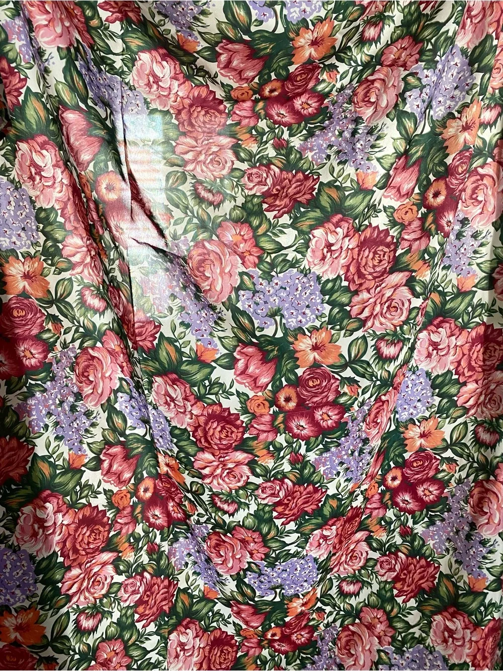 Vintage 1990s Colorful Floral Rose Shower Curtain Pink Purple Made In USA